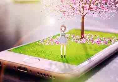 ps创意合成春季清新好看的站在手机上的卡通少女图片