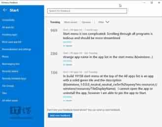 Win10内置的反馈应用中：开始菜单复杂,程序列表需优化