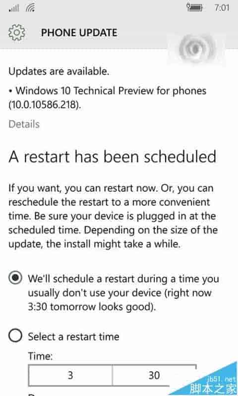 Win10 Mobile 10586.218升级截图曝光 将使用累积更新补丁升级