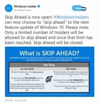 Win10 RS6/19H1跳跃预览通道限量开启